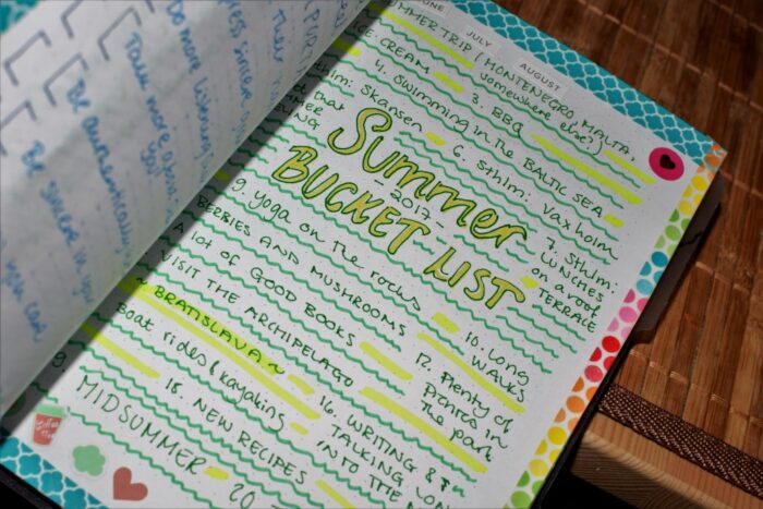 bujo, bullet journal, summer bucket list
