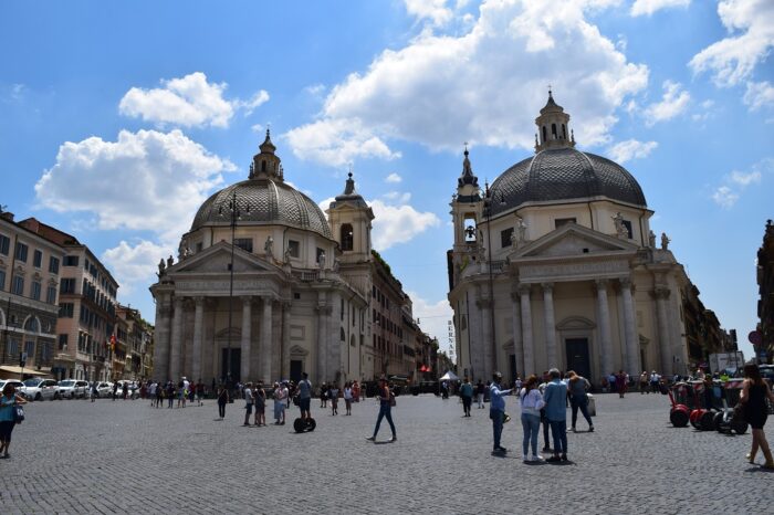 Piazza del Popolo, Rome, Italy, Santa Maria dei Miracoli, Basilica di Santa Maria in Montesanto