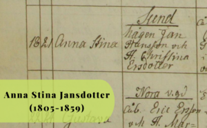 Anna Stina Jansdotter, 1805-1859, Släktforskning