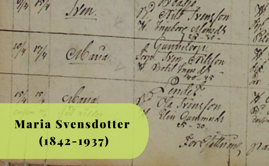 Maria Svensdotter, 1842-1937, Släktforskning, Gunnetorp, Tving